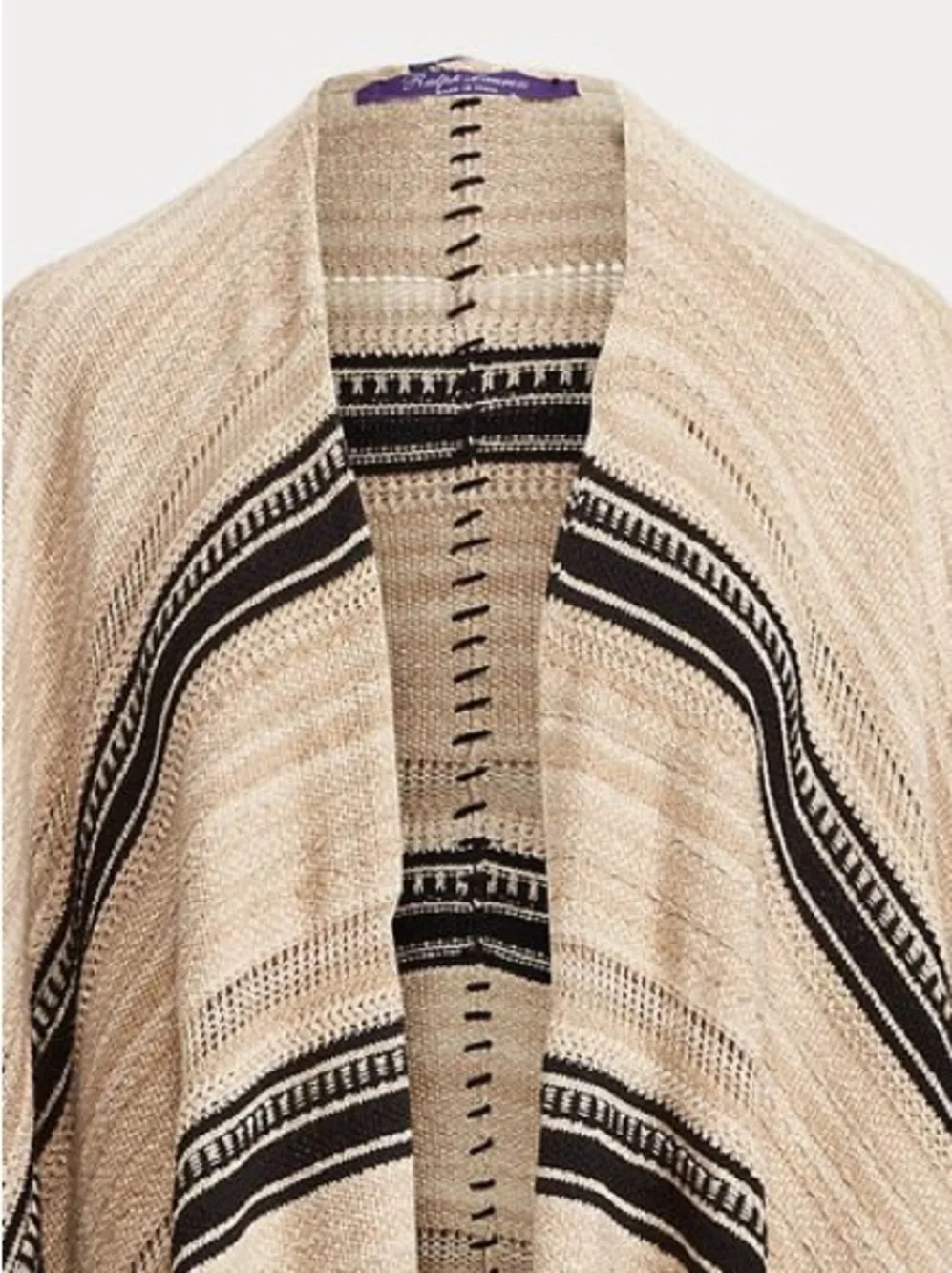 Ralph Lauren Collection Pre-Fall 2021 Italian Beige & Black Fringe Knit Ruana